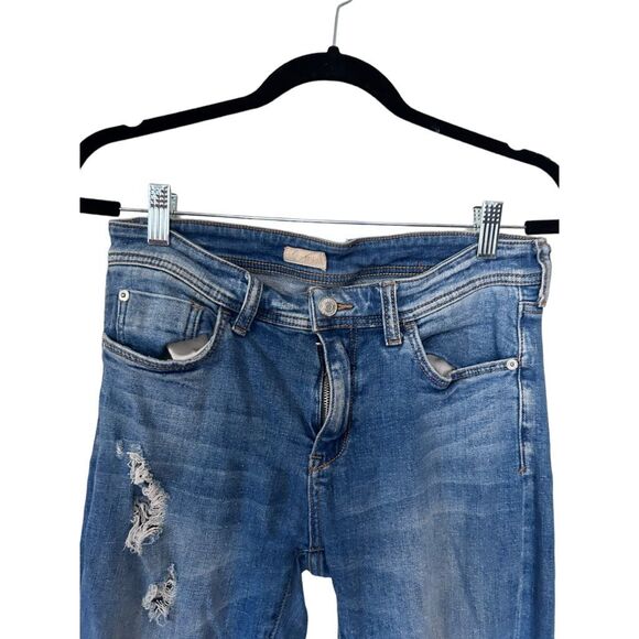 Pilcro and the Letterpress Ripped Slim Boyfriend Crop Jeans Blue Size 27 - Picture 3 of 14